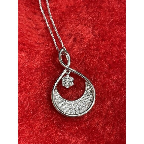 Unbranded Jewelry - Cubic Zirconia silver pendant necklace 15" + 2" adjustable lobster clasp